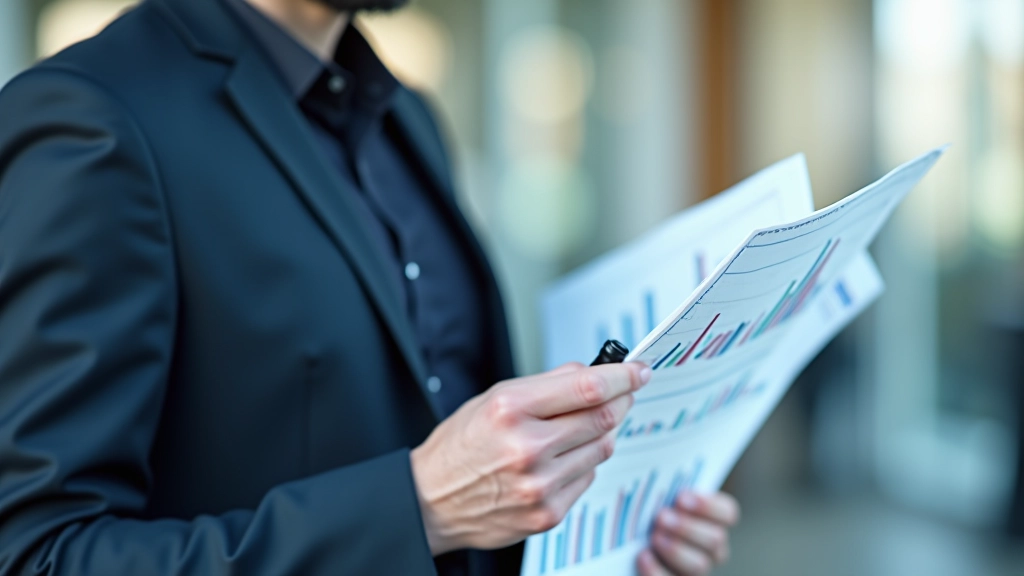 Person betrachtet Finanzdiagramme und Analysen auf einem Bildschirm in einem modernen Büro